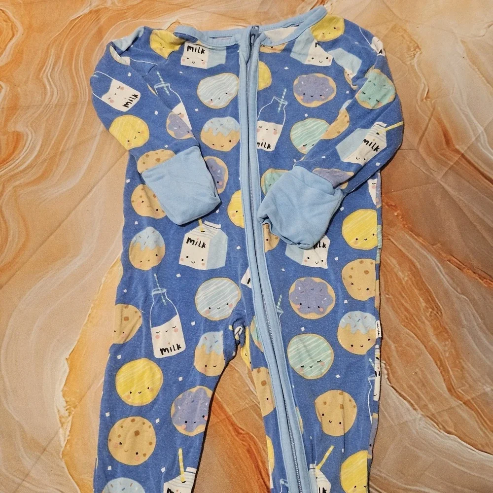 Little Sleepies Milk & Cookies Zippy 0-3M Blue Bamboo Pajamas